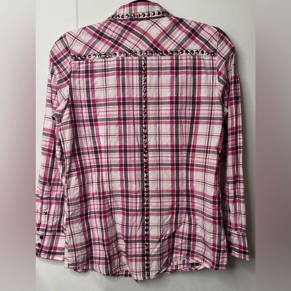 Ariat Women's Studded Pink Plaid Long Sleeve‎ Evelyn Snap Western Shirt Sz Small - Picture 3 of 4
